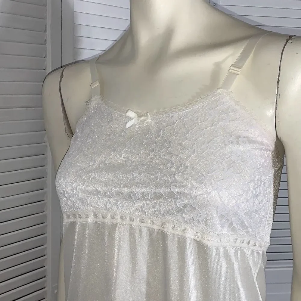 Vintage ILGWU‎ White Empire Waist Short Slip Dress Big Girls 14